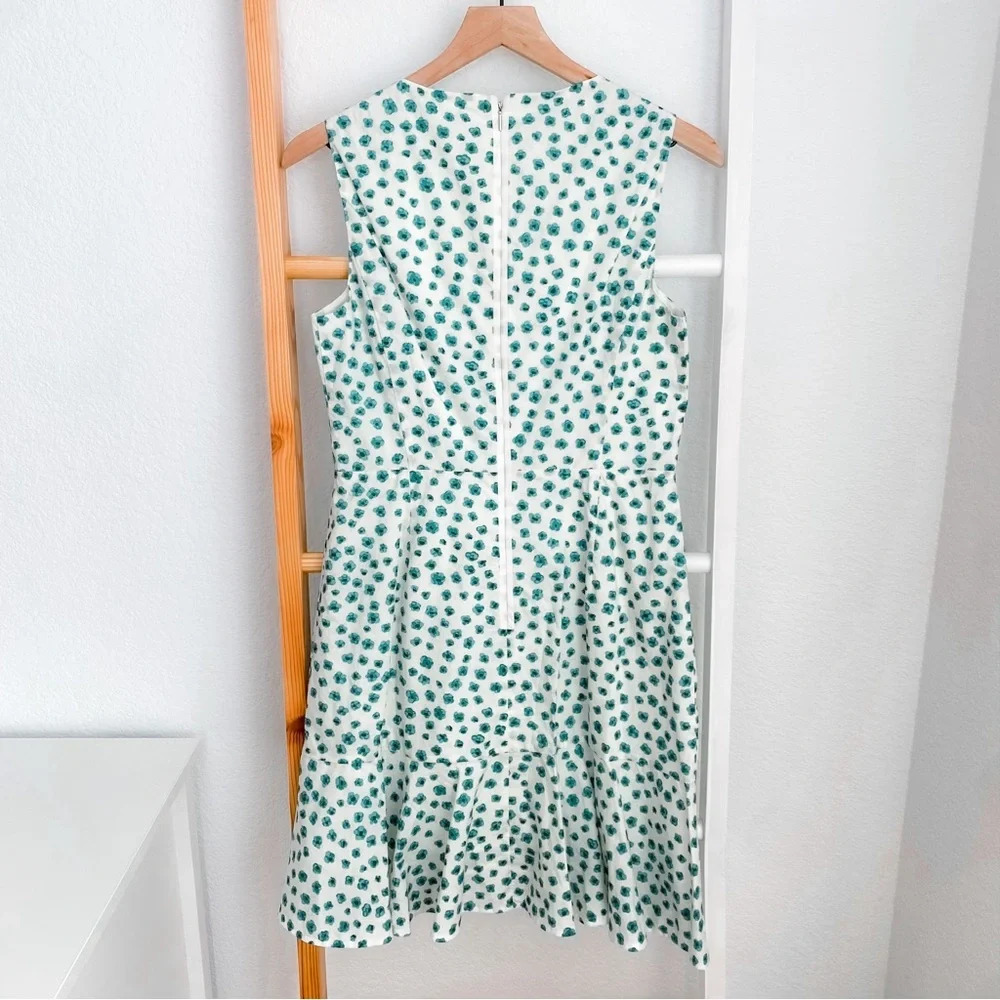 Rebecca Taylor Emerald Daisy Print Mini Dress Cream Green Floral Ruffle V-neck 4 - Picture 3 of 12